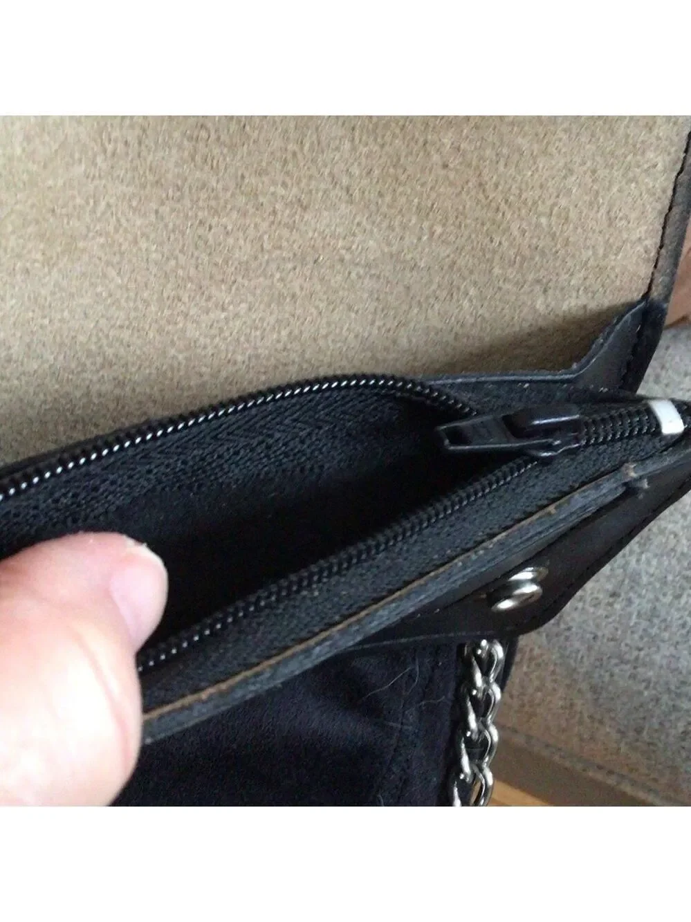 Vintage Black and Brown Leather Wallet with Chain and Clip with Horse Design